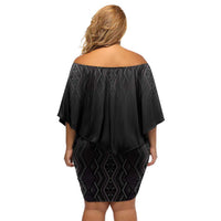 Maori Taniko Patterns Family Matching Off Shoulder Short Dress and Hawaiian Shirt Purple Niho Taniwha Mix Paatiki Motifs