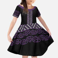 Maori Taniko Patterns Family Matching Summer Maxi Dress and Hawaiian Shirt Purple Niho Taniwha Mix Paatiki Motifs
