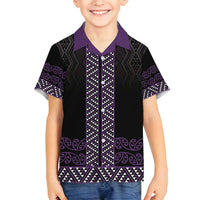 Maori Taniko Patterns Family Matching Tank Maxi Dress and Hawaiian Shirt Purple Niho Taniwha Mix Paatiki Motifs LT7 Son's Shirt Purple - Polynesian Pride