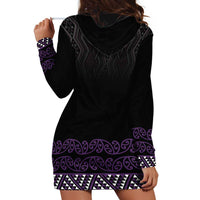Maori Taniko Patterns Hoodie Dress Purple Niho Taniwha Mix Paatiki Motifs