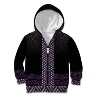 Maori Taniko Patterns Kid Hoodie Purple Niho Taniwha Mix Paatiki Motifs