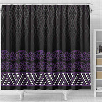 Maori Taniko Patterns Shower Curtain Purple Niho Taniwha Mix Paatiki Motifs LT7 - Polynesian Pride