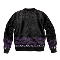 Maori Taniko Patterns Sleeve Zip Bomber Jacket Purple Niho Taniwha Mix Paatiki Motifs