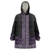 Maori Taniko Patterns Wearable Blanket Hoodie Purple Niho Taniwha Mix Paatiki Motifs LT7 One Size Purple - Polynesian Pride