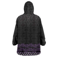 Maori Taniko Patterns Wearable Blanket Hoodie Purple Niho Taniwha Mix Paatiki Motifs LT7 - Polynesian Pride