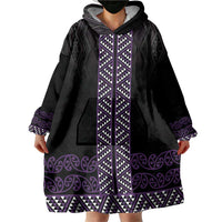Maori Taniko Patterns Wearable Blanket Hoodie Purple Niho Taniwha Mix Paatiki Motifs LT7 - Polynesian Pride
