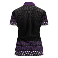 Maori Taniko Patterns Women Polo Shirt Purple Niho Taniwha Mix Paatiki Motifs