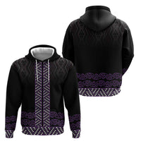Maori Taniko Patterns Zip Hoodie Purple Niho Taniwha Mix Paatiki Motifs