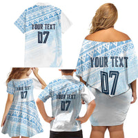 Fiji Rugby Custom Kaiviti Masi Family Matching Off Shoulder Short Dress and Hawaiian Shirt Turquoise - Polynesian Pride