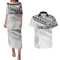 Fiji Rugby Custom Kaiviti Masi Couples Matching Puletasi and Hawaiian Shirt Black - Polynesian Pride