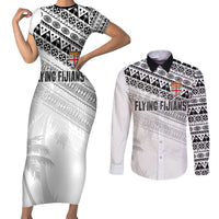 Fiji Rugby Custom Kaiviti Masi Couples Matching Short Sleeve Bodycon Dress and Long Sleeve Button Shirt Black - Polynesian Pride