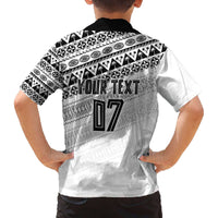 Fiji Rugby Custom Kaiviti Masi Family Matching Off The Shoulder Long Sleeve Dress and Hawaiian Shirt Black - Polynesian Pride