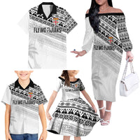 Fiji Rugby Custom Kaiviti Masi Family Matching Off The Shoulder Long Sleeve Dress and Hawaiian Shirt Black - Polynesian Pride
