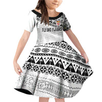 Fiji Rugby Custom Kaiviti Masi Family Matching Off Shoulder Short Dress and Hawaiian Shirt Black - Polynesian Pride