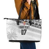 Fiji Rugby Custom Kaiviti Masi Leather Tote Bag Black - Polynesian Pride