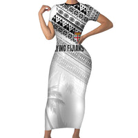 Fiji Rugby Custom Kaiviti Masi Short Sleeve Bodycon Dress Black - Polynesian Pride