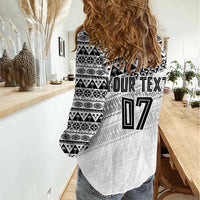 Fiji Rugby Custom Kaiviti Masi Women Casual Shirt Black - Polynesian Pride