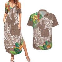 Polynesia Couples Matching Summer Maxi Dress and Hawaiian Shirt Sharks Duo Tropical Brown LT7 Brown - Polynesian Pride