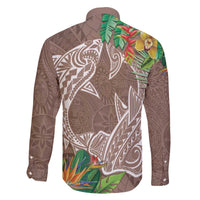 Polynesia Family Matching Off Shoulder Short Dress and Hawaiian Shirt Sharks Duo Tropical Brown LT7 - Polynesian Pride