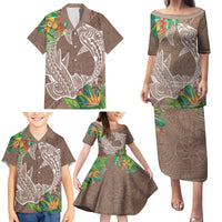 Polynesia Family Matching Puletasi and Hawaiian Shirt Sharks Duo Tropical Brown LT7 - Polynesian Pride