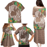 Polynesia Family Matching Puletasi and Hawaiian Shirt Sharks Duo Tropical Brown LT7 - Polynesian Pride