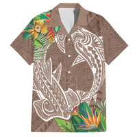 Polynesia Family Matching Summer Maxi Dress and Hawaiian Shirt Sharks Duo Tropical Brown LT7 Dad's Shirt - Short Sleeve Brown - Polynesian Pride