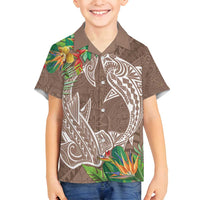 Polynesia Family Matching Summer Maxi Dress and Hawaiian Shirt Sharks Duo Tropical Brown LT7 Son's Shirt Brown - Polynesian Pride