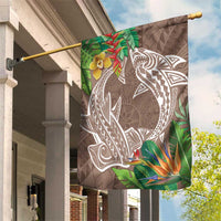 Polynesia Garden Flag Sharks Duo Tropical Brown LT7 House Flag Brown - Polynesian Pride