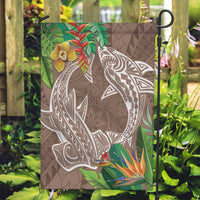 Polynesia Garden Flag Sharks Duo Tropical Brown LT7 Garden Flag Brown - Polynesian Pride