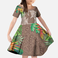 Polynesia Kid Short Sleeve Dress Sharks Duo Tropical Brown