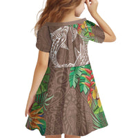 Polynesia Kid Short Sleeve Dress Sharks Duo Tropical Brown