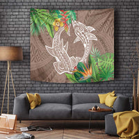 Polynesia Tapestry Sharks Duo Tropical Brown
