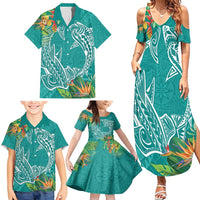 Polynesia Family Matching Summer Maxi Dress and Hawaiian Shirt Sharks Duo Tropical Teal LT7 - Polynesian Pride