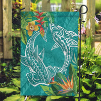 Polynesia Garden Flag Sharks Duo Tropical Teal LT7 Garden Flag Teal - Polynesian Pride