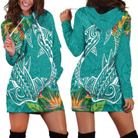 Polynesia Hoodie Dress Sharks Duo Tropical Teal LT7 - Polynesian Pride