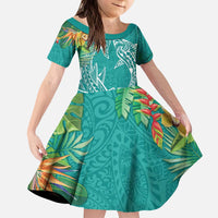 Polynesia Kid Short Sleeve Dress Sharks Duo Tropical Teal