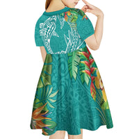 Polynesia Kid Short Sleeve Dress Sharks Duo Tropical Teal