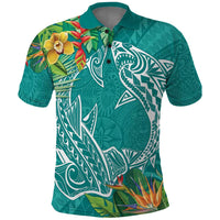 Polynesia Polo Shirt Sharks Duo Tropical Teal