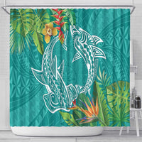 Polynesia Shower Curtain Sharks Duo Tropical Teal