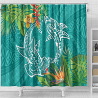 Polynesia Shower Curtain Sharks Duo Tropical Teal