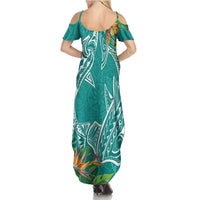 Polynesia Summer Maxi Dress Sharks Duo Tropical Teal LT7 - Polynesian Pride