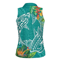Polynesia Women Sleeveless Polo Shirt Sharks Duo Tropical Teal LT7 - Polynesian Pride