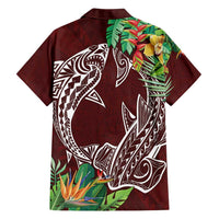 Polynesia Family Matching Summer Maxi Dress and Hawaiian Shirt Sharks Duo Tropical Oxblood LT7 - Polynesian Pride
