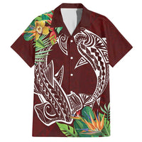 Polynesia Hawaiian Shirt Sharks Duo Tropical Oxblood LT7 Oxblood - Polynesian Pride