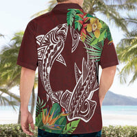 Polynesia Hawaiian Shirt Sharks Duo Tropical Oxblood LT7 - Polynesian Pride