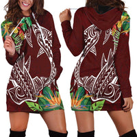 Polynesia Hoodie Dress Sharks Duo Tropical Oxblood LT7 - Polynesian Pride