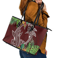 Polynesia Leather Tote Bag Sharks Duo Tropical Oxblood LT7 - Polynesian Pride