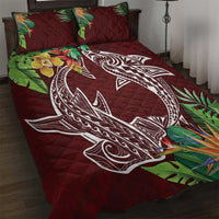Polynesia Quilt Bed Set Sharks Duo Tropical Oxblood LT7 Oxblood - Polynesian Pride