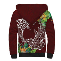 Polynesia Sherpa Hoodie Sharks Duo Tropical Oxblood LT7 - Polynesian Pride