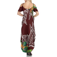 Polynesia Summer Maxi Dress Sharks Duo Tropical Oxblood LT7 - Polynesian Pride